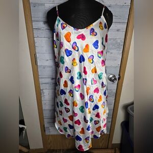 Vtg 90's Satin Heart Print Slip Dress